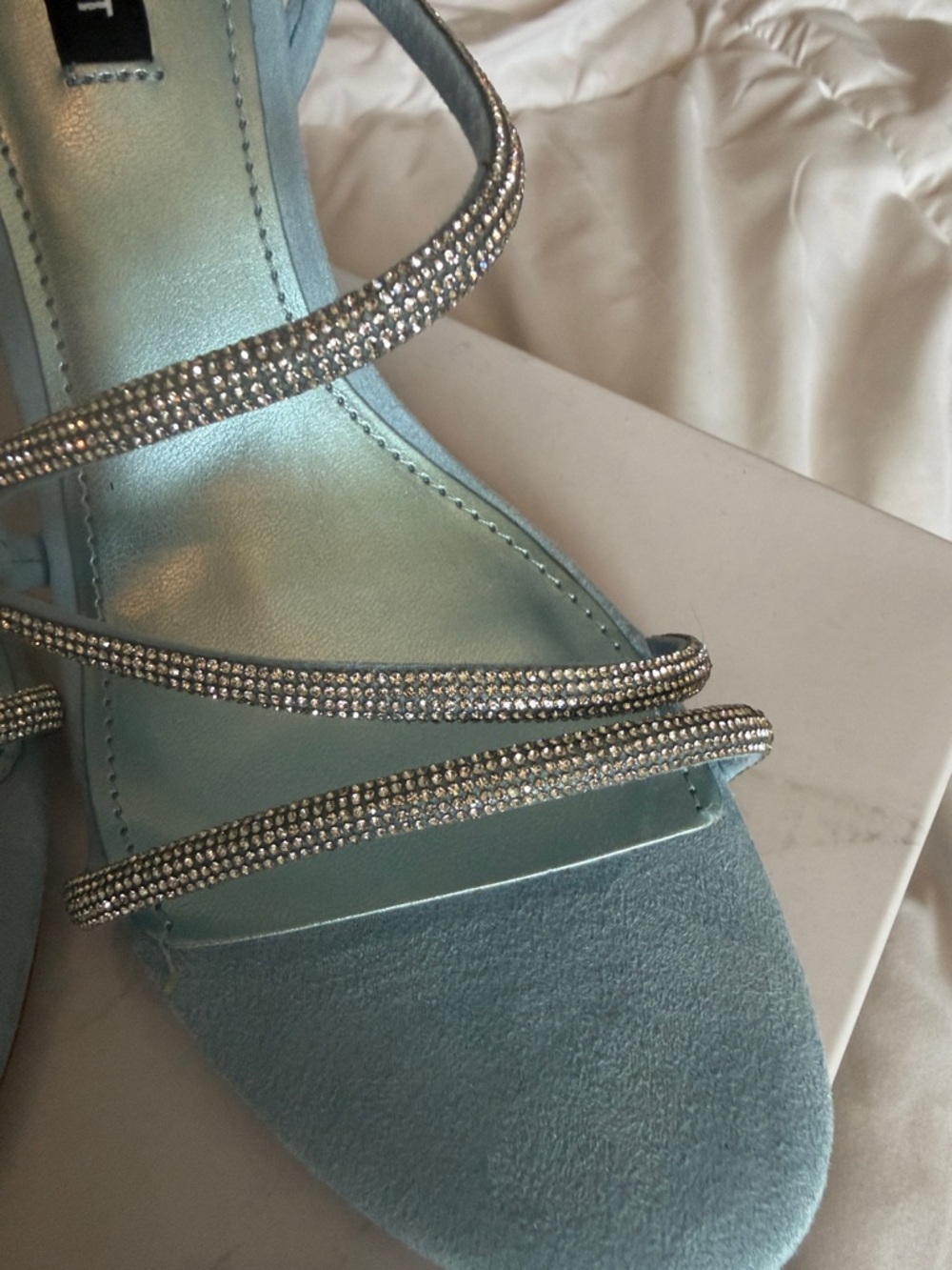 Nine West Light Blue Strappy Rhinestone and Suede Heels - Picture 3 of 3